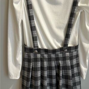 Plaid Suspender Skirt with White Top